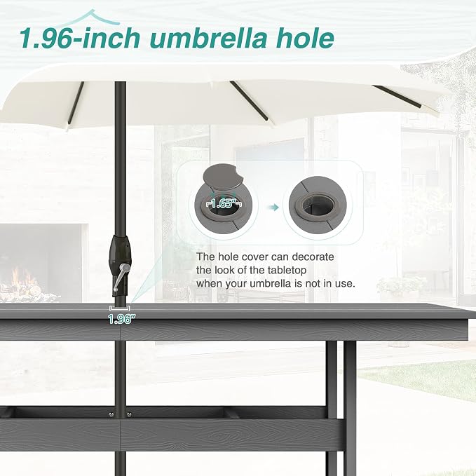 9 Piece Patio Dining Set, 80" Rectangle HDPS Weather Resistant Outdoor Table & 8 Patio Chairs Set with 1.96" Umbrella Hole, 300LBS Heavy Duty for Backyard Deck Balcony, Grey