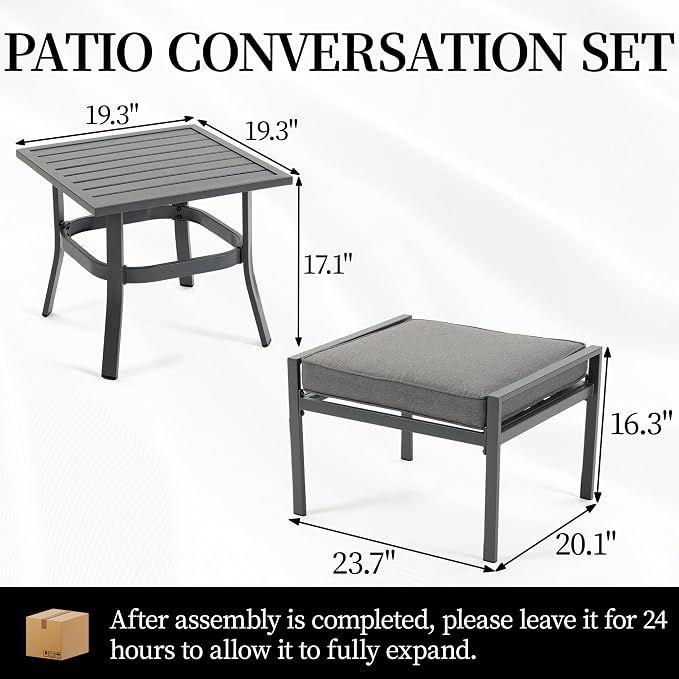 Outdoor Patio Furniture Set, 1 PCS Outdoor Coffee Table, 2 PCS Footstools,for Garden/Backyard/Porch, Grey