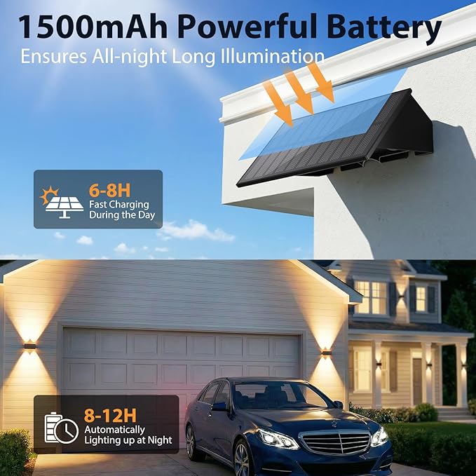 Solar Wall Lights Outdoor,8 PACK 3000/4000/6000K 3 Modes Up and Down Solar Fence Lights P65 Waterproof Dusk to Dawn Focused Beam Fence Lights Solar Powered for Porch /Patio/Backyard/Garage/Wall Decor