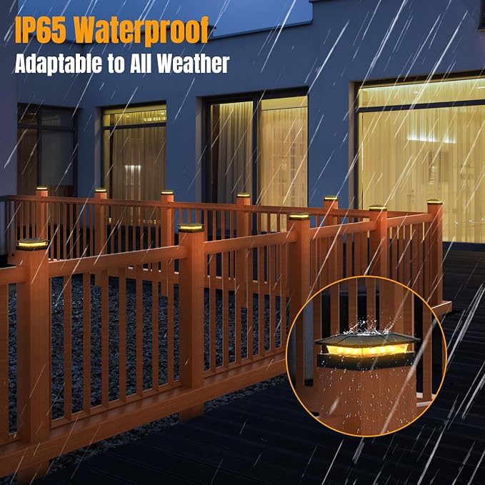 4x4 Solar Fence Post Cap Lights Outdoor Waterproof, 12 Pack | IP65, 3 Modes Auto On/Off,Deck, Garden, Patio, Deck, Backyard, Porch, Sidewalk