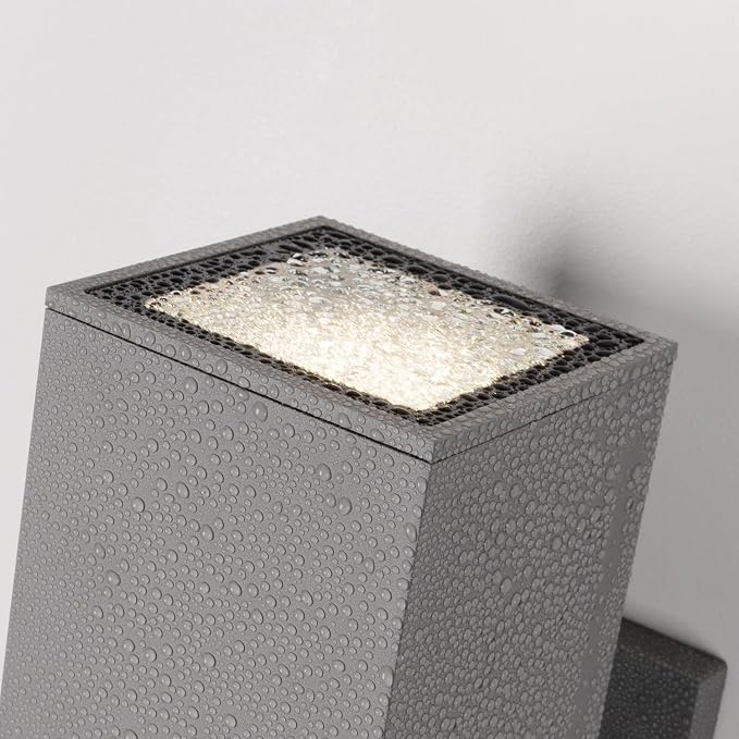 mirrea 12" Modern Outdoor Porch Light in 2 Lights, Matte Gray, 2 Pack | Patio wall sconce, aluminum rectangular tube, tempered glass, waterproof. Up & down lighting for outdoor wall mount fixture.