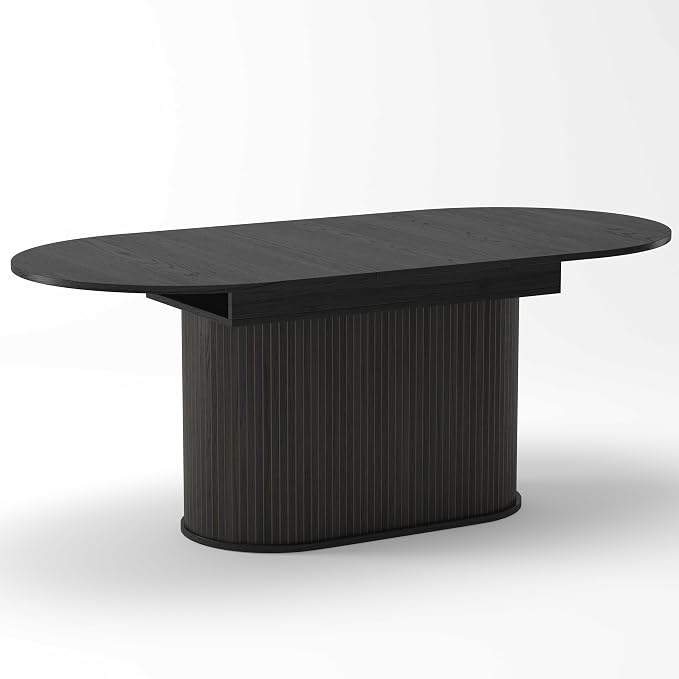 55.11"-70.86" Extendable Dining Room Table, Oval Dining Table Set for 4 People, Mid Century Modern Dining Table for Gatherings, Meeting, Small Kitchens, Dining Office Areas, Black