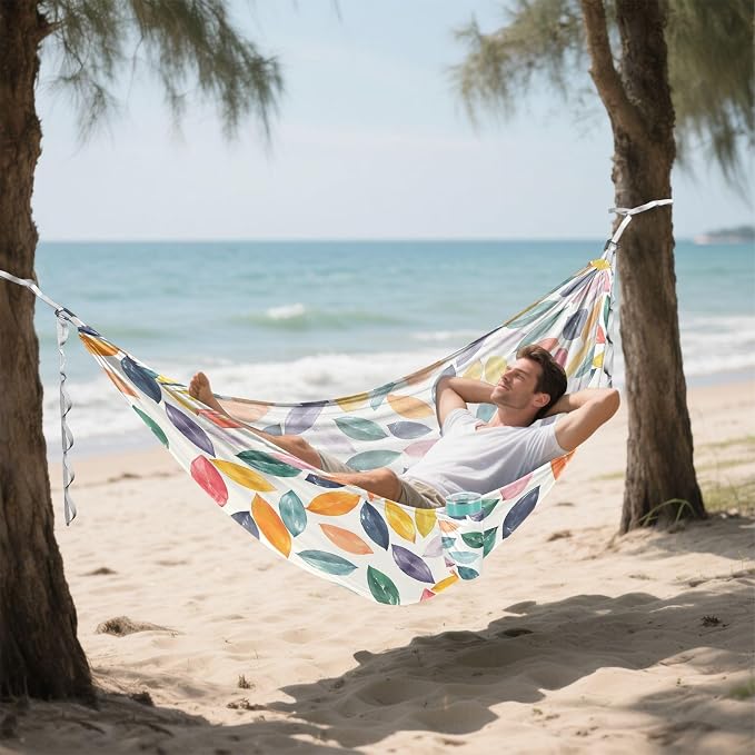 Camping Hammock Outdoor Hammocks for Outside Coloured Leaf Beach Trees Portable Lightweight with Pockets Tree Straps Indoor