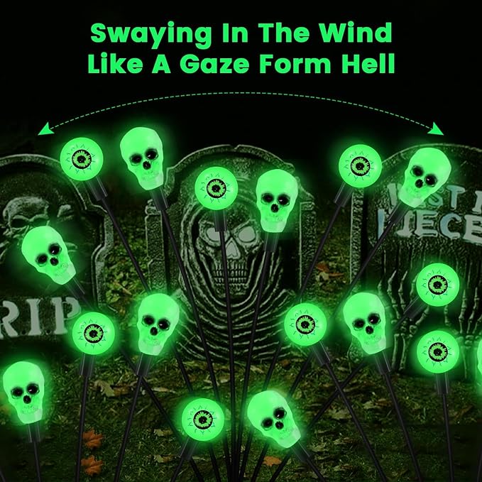 vignuto Halloween Decorations Outdoor, Scary Eyeball Lights,4PACKS 32LED,IP65 Waterproof,Halloween Decor for Garden/Yard/Patio/Lawn/Pathway(Green)