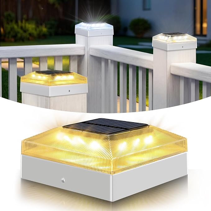 4x4 Solar Post Cap Lights Outdoor 1 Pack, 3 Color Modes/Dusk to Dawn/IP65 Waterproof, Fits 4x4 Vinyl/PVC Wood Posts Top, White LED Fence Topper Light for Deck, Mailbox
