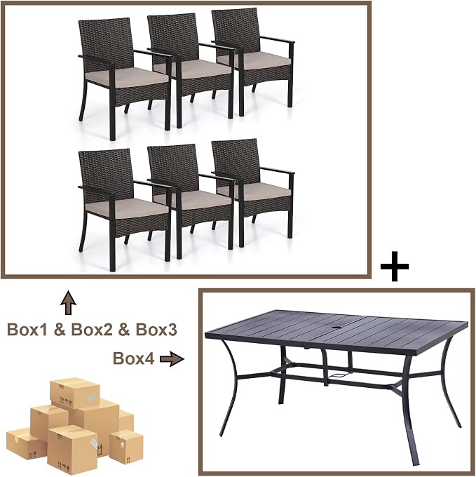 Sophia & William 7-Piece Patio Dining Set, Metal Table, PE Wicker Chairs | All Weather Patio Table and Chairs Set for 6, Perfect for backyard, deck, porch
