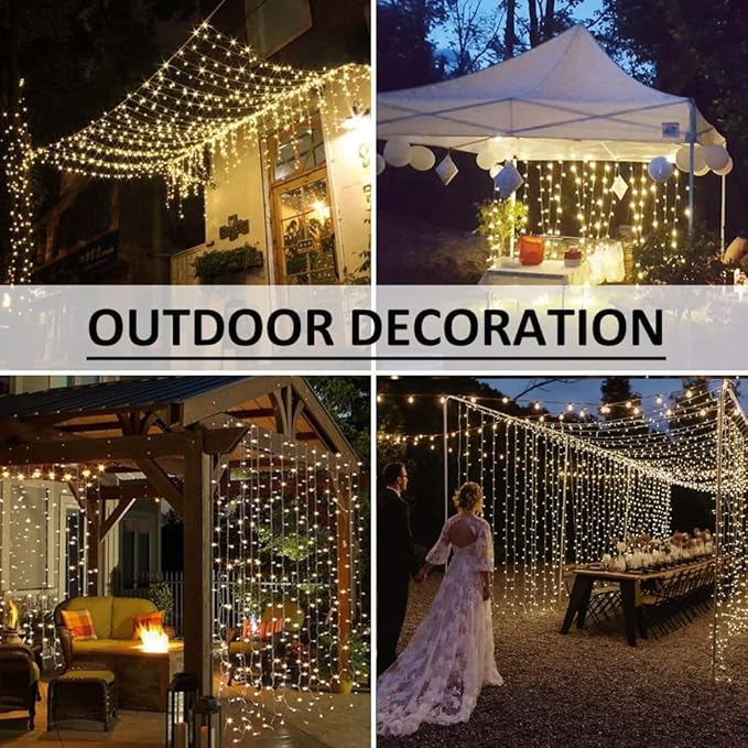 Solhice LED Curtain Lights Outdoor 20ft x10ft, 600 LED Plug in Hanging String Lights Indoor Bedroom, Twinkle Light Backdrop for Outside Wedding Decor, Warm White (Not Connectable)