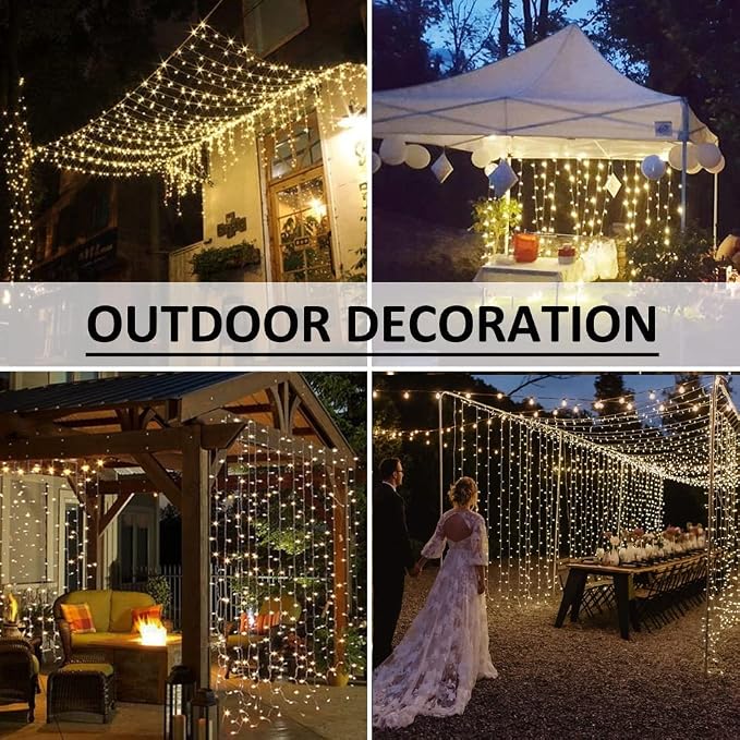 Solhice LED Curtain Lights Outdoor 50ft x10ft, 1000 LED Plug in Hanging String Lights Indoor Bedroom, Twinkle Light Backdrop for Outside Wedding Decor, Warm White (Not Connectable)