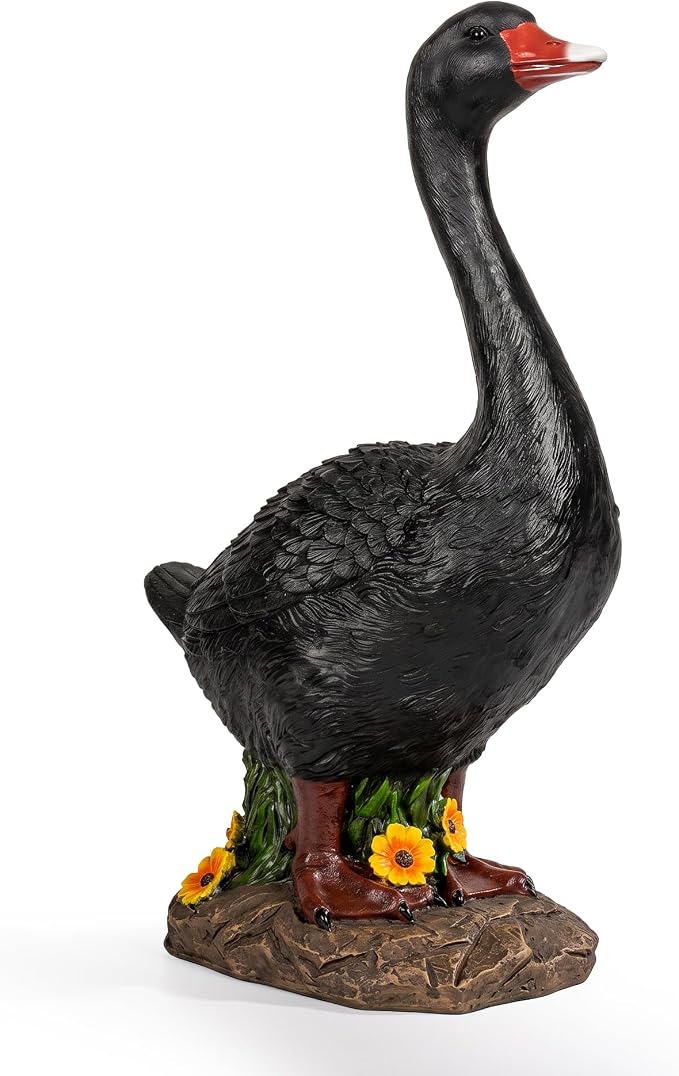 GIGALUMI 19" Large Porch Black Goose Statue, Durable Resin Garden Decor, Hand-Painted Animal Sculpture Indoor Outdoor, Patio Lawn Yard Art Ornaments, Birthday Housewarming Gift for Women Mom Grandma