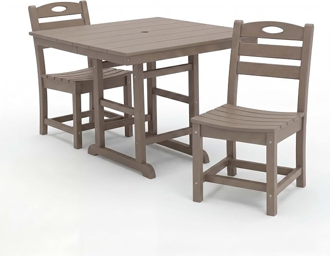 WILLIAMSPACE 37.8" Outdoor Patio Dining Set with 2 Armless Chairs, All Weather HDPE Square Dining Table with Umbrella Hole, Patio 3-Piece Bistro Set for Backyard, Balcony, Lawn, Kitchen (Brown)