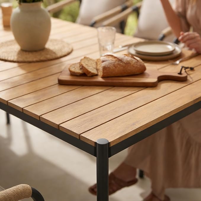 SUNSITT 82.6’’ Metal Outdoor Patio Dining Table, Weather-Resistant Large Outdoor Rectangle Table/WPC Tabletop & Adjustable Feet for 6-8 Person Porch Deck Garden, Black