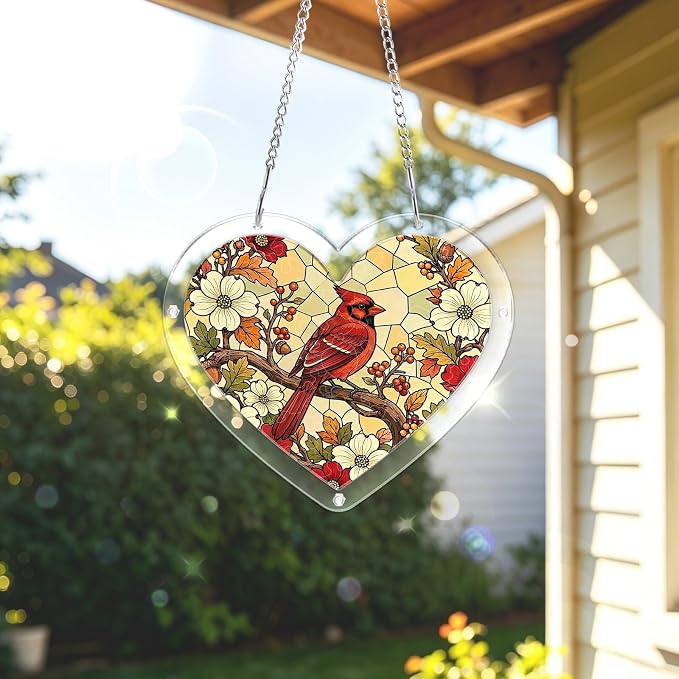 Acrylic Puzzle Suncatcher, Sun Catchers Puzzle for Window Hanging | 8.2 in Heart-shaped Cardinal DIY Suncatcher Puzzle Gifts for Adults, Women, Men, Wife, Mom, Birds Lover, Home & Garden Decor