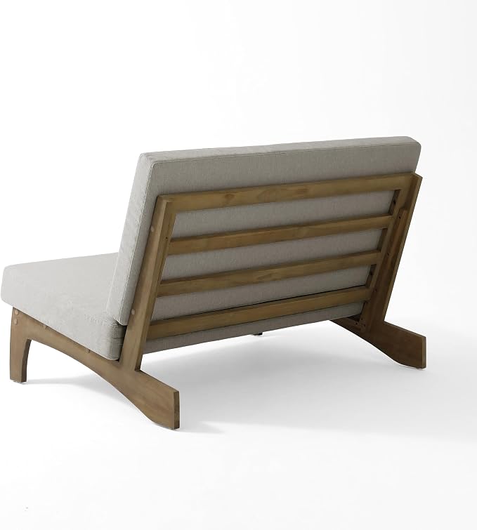 Outdoor Furniture Patio Couch, Weather Resistant Patio Loveseat Sofa Couch with Removable Cushion, Teak Wood Frame for Porch & Backyard Seating - Light Camel