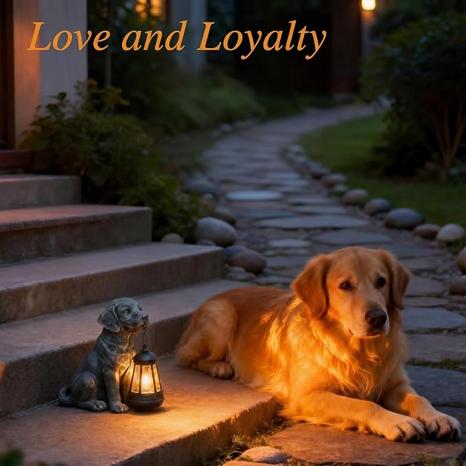 Lyeasw Solar Dog Statues with Lantern, 8.4 inch Ideal Gifts for Mom, Dad or Birthdays Dog Memorial, Outdoor Decorations for Patio Porch Lawn Backyard