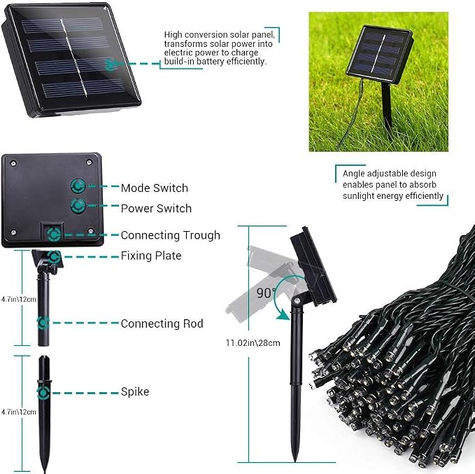 Toodour Solar Christmas Lights Outdoor, 2 Packs Total 144ft 400 LED Solar String Lights with 8 Mode, Outdoor Christmas String Light for Garden, Patio, Fence, Balcony, Xmas Tree Decor - Multicolor