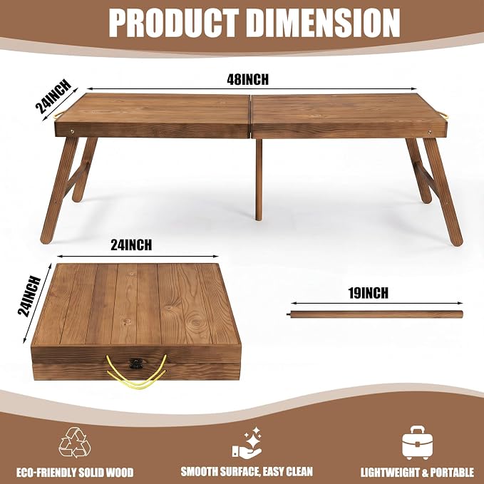Novabright Foldable Boho Wooden Picnic Table 48x24 Inch Portable Low Picnic Table for Outdoor Indoor Floor Seating Beach Wedding Garden Camping BBQ Backyard