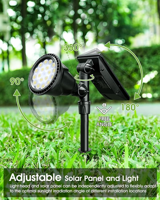 DBF Solar Outdoor Lights, 600LM Solar Spot Lights Outdoor Waterproof with 2 Lighting Modes, Adjustable Head & Solar Panel Landscape Spotlights for Flag Garden Yard Driveway Patio(Cool White, 4 Pack)