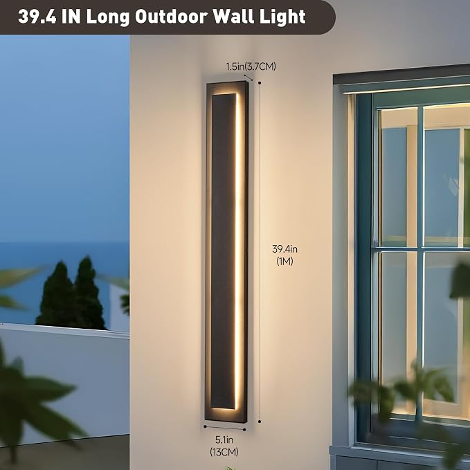 24 in Long Outdoor Wall Lights Modern Exterior Wall Light,36 W | Black Outside Light Fixtures For House,Patio,Front Porch, Included LED 3000K Warm White Light Bead,Waterproof, ,2 Pack
