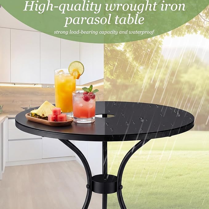 Novabright 15.75 Inch Outdoor Round Patio Umbrella Table Small Patio Round Metal Dining Table with 2 Inch Umbrella Hole Outdoor Cafe Tabletop for Yard Bistro Lawn Balcony Backyard