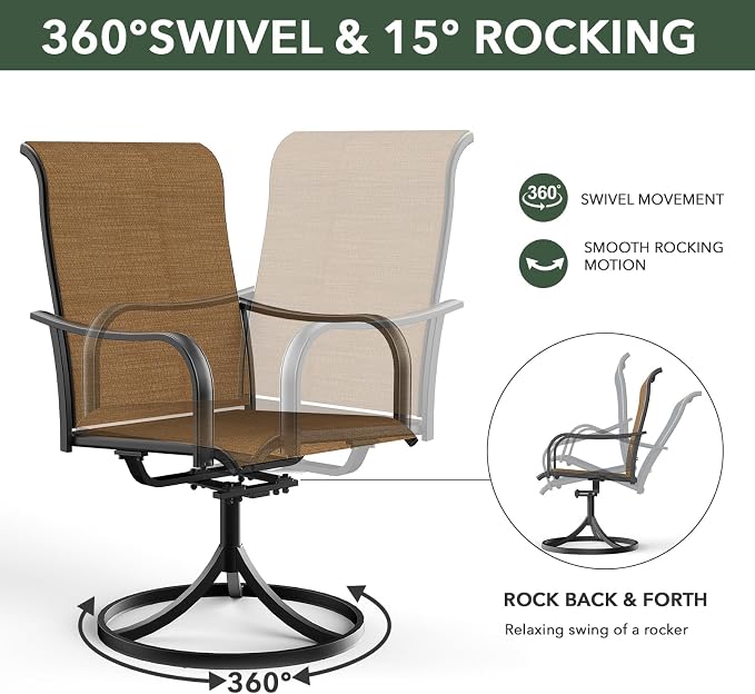 Anmutig 5 Piece Outdoor Patio Dining Set, 4 Swivel Rocking Patio Chairs & 41" Round Dining Table Outdoor Furniture for Backyard Bistro Garden Poolside, Brown