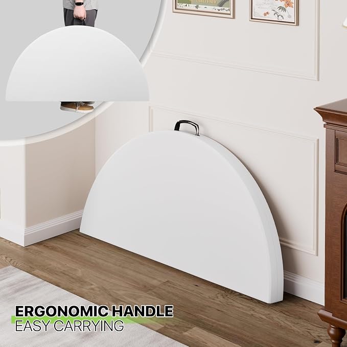 Magshion 48" Round Folding Table, 4 Feet Bi-Folding Plastic Commercial Dining Card Table w/Carrying Handle for Outdoor Wedding Party Event Picnic, White