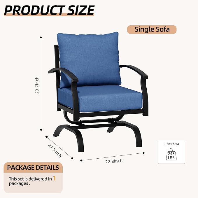 Kurapika 2 Pieces Patio Furniture Set, Outdoor Metal Rocking Chair, Patio Bistro Set Rocker Chairs with Thickened Cushions for Porch Garden Deck, Navy Blue