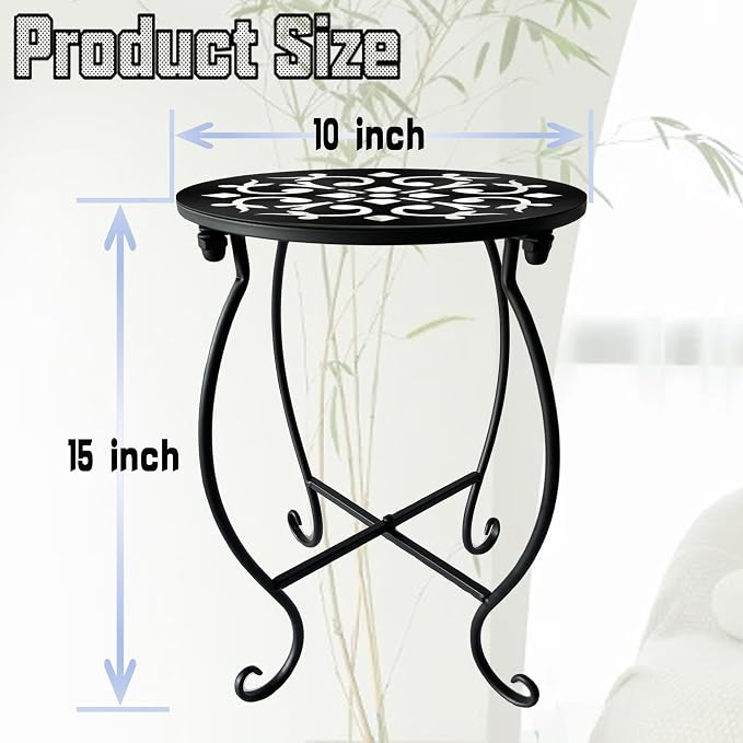 Small Outdoor Side Tables, 15" Tall 10" Round Patio Side Table, Metal Corner Plant Stand for Flower Pot, Rustproof Flower Plant Rack Holder for Home, Garden, Patio, Plant Lovers 1 Count