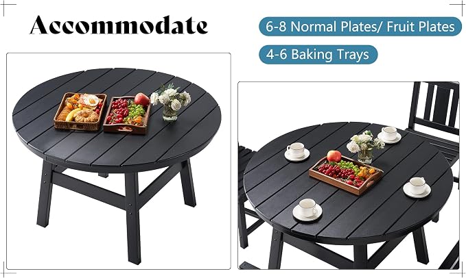 AMERLIFE 5 Piece HDPE Outdoor Dining Table & Chairs Set, All-Weather Patio Table and Chairs Set Furniture with Umbrella Hole for Garden, Backyard, Poolside, Seaside, Black