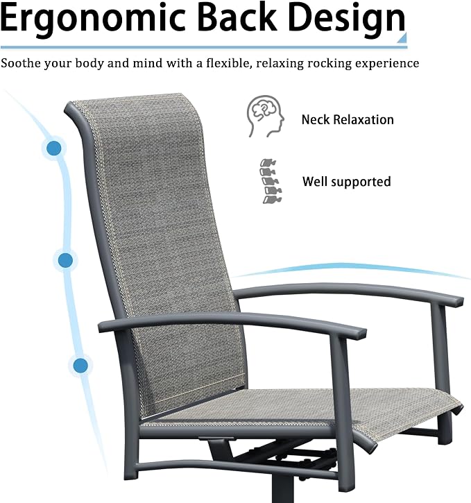 Outdoor Swivel Rocker Dining Chair Set of 8, All Weather Patio Dining Chair with Textilene High Back and Metal Frame, Backyard, Lawn Garden and Deck Porch Patio Furniture Set