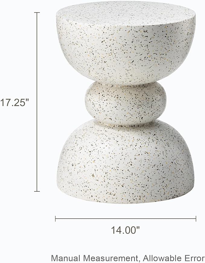 Glitzhome Outdoor Side Table, Round Accent End Table, Lightweight Faux Terrazzo Decorative Garden Stool, 17.25" H White Planter Stand for Patio Porch Balcony Living Room