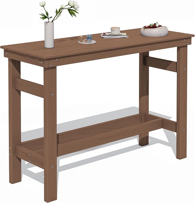 SERWALL 41" Outdoor Bar Table, All Weather HDPE Patio Bar Counter Height Table, Rectangle Patio Bar Table for Outside, Garden, Backyard, Balcony, Poolside, Brown