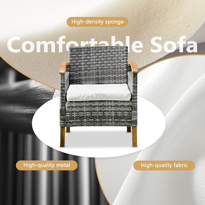 3 Pcs Outdoor Patio Conversation Set, Outdoor Patio Rattan Chair with Side Coffee Table, Outdoor Patio Furniture Sets for Yard Garden Backyard Lawn (Gray)