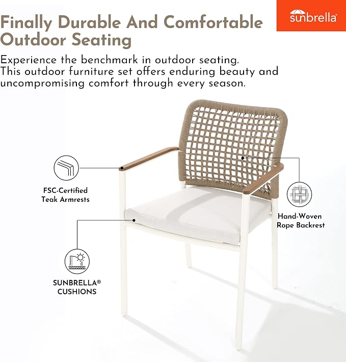 Modern Shade 7 Piece Luxury Outdoor Dining Set, Large Outdoor Table and Chairs with Fade Resistant Cushions & Teak Accents, Premium Aluminum Patio Table and Chairs Set for Outdoor Entertaining, Beige