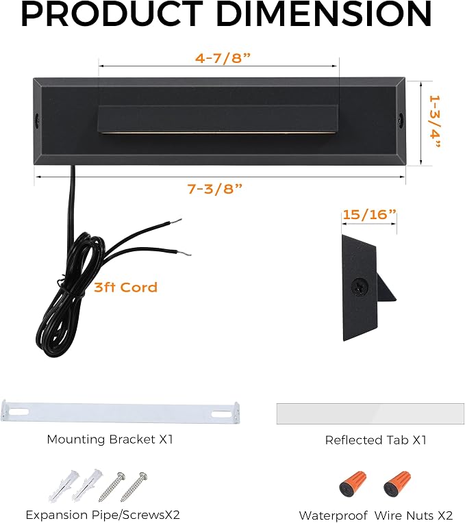 CLOUDY BAY [12 Pack] 3 Color Low Voltage 12-24V LED Step Lights Outdoor,2.5W Landscape Cutoff Stair Riser Light,Deck Step Lights Exterior Accent Lighting Fixtures,Wet Location,Black