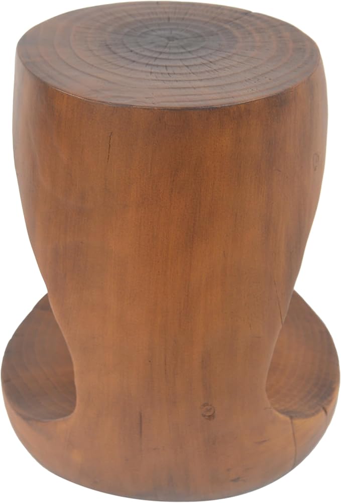 Lightweight Concrete Outdoor Side Table,Hollow Outdoor End Table, Wood-Like Texture Modern Small Accent Table for Patio Garden Balcony Porch Antique Brown 16.75" H