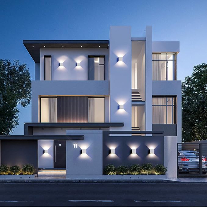 Mille Lucciole 12W 4Pack Outdoor Wall Lights Exterior/Interior,LED White Outdoor Wall Sconces Light Fixtures Modern,IP65 Waterproof Square Aluminum Wall Lamps, Up and Down Lights 6500K Cold Lights