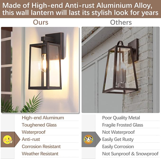 MAXvolador Outdoor Wall Sconce, Large Exterior Waterproof Wall Lantern Light Fixture, Oil Rubbed Bronze Porch Lights, Anti-Rust E26 Patio Lighting, 2 Pack | Large Oil Rubbed Bronze Porch Wall Light, Anti-Rust, E26 Socket, Clear Glass Outside Wall Mount...