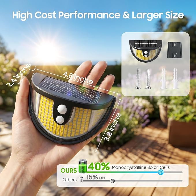 Solar Motion Sensor Lights Outdoor, 151 LED Super Bright Solar Lights 270° Angle,Wireless Security Wall Light with 2 Lighting Modes, IP65 Waterproof Solar Powered Fence Lights for Patio,Yard,Walkway