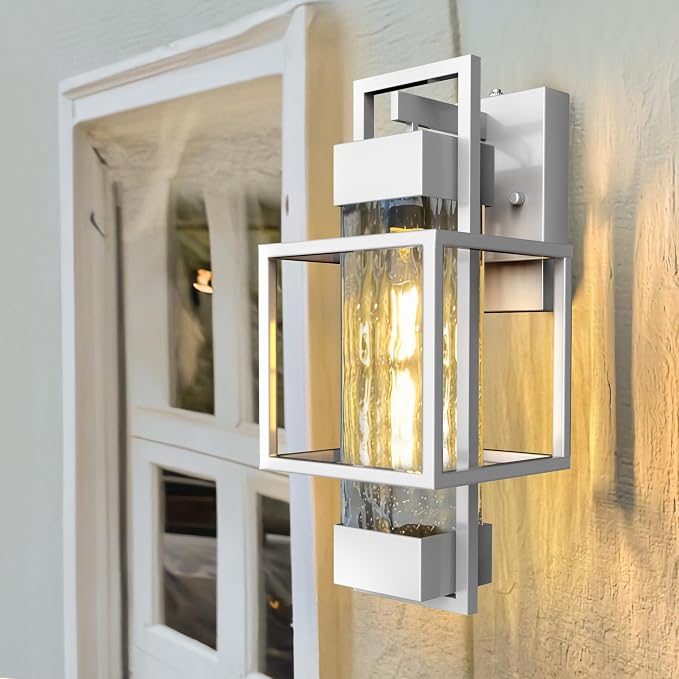 Modern Outdoor Light Fixtures Dusk to Dawn Outdoor Lighting 2 Pack, 15" Exterior Wall Sconce Waterproof Outside Porch Light for House with Water Glass for Garage Doorway Silver