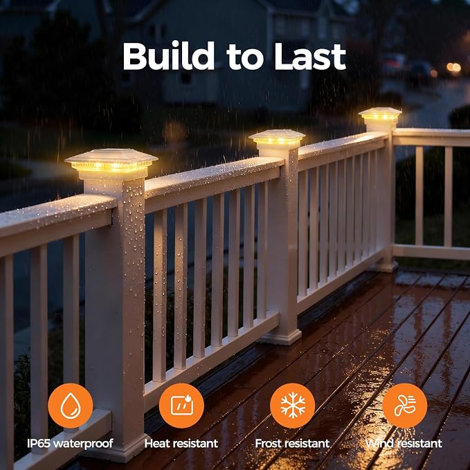 Solar Post Cap Lights Outdoor 12pack, Waterproof Fence Post Solar Lights for 4x4 5x5 6x6 Wood/Vinyl Posts, White Deck Post Lights with 8 Color Modes Decorate Garden Patio Porch Backyard