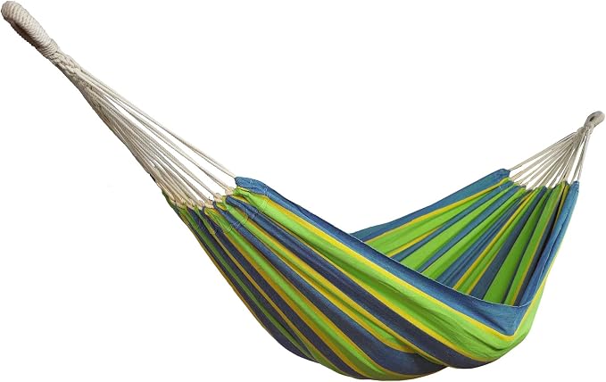 Bliss Hammocks 60" W Double Outdoor Hammock with Hand-Woven Rope Loops & Tree Straps, Patio, Durable, Cotton/Polyester, 265 Lbs Capacity, Mediterranean Stripe