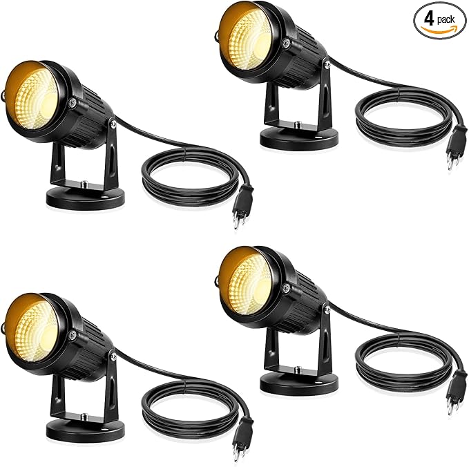 Landscape Lights - 5W 110V Outdoor Spotlight - Waterproof IP65-3000K Warm White LED Landscape Lights - 5ft Cable for Yard Garden Patio Driveway House (Include Spike) (4 Pack)