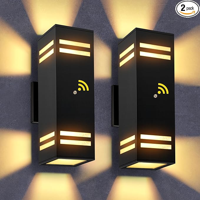 Dusk to Dawn Outdoor Wall Light 2 Pack, Modern Exterior Lighting Fixtures for House, Black Outdoor Sconce Lights with LED Bulbs, Up Down Lights, Outside Garage Lights for House, Porch, Door