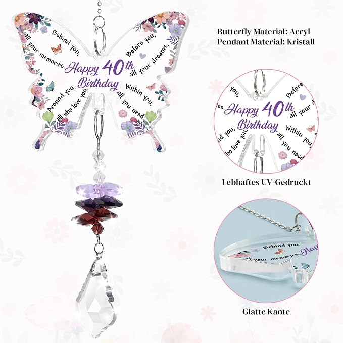 Funnli 40th Birthday Gifts Women, 40th Birthday Decorations Suncatcher | 40 Year Old Bday Gift for Friends Sister Mom Grandma Window Hangings Home Decoration, 40th Birthday Decorations for Women