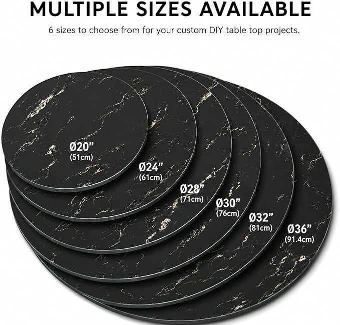 24" Round Tempered Glass Table Top, 5/16" (8mm) Thick, Marble Pattern Replacement, Heavy-Duty, Heat & Scratch Resistant for Coffee, Dining & Patio Tables, Black