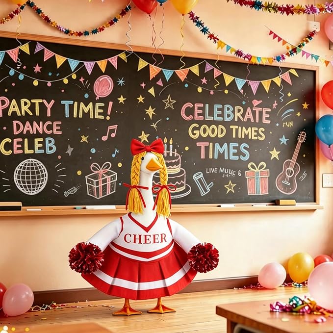 Celltestria Cheerleader Goose Outfits Cheerleading Porch Goose Costume Red Goose Clothes for 23" Geese Outdoor Patio Yard Lawn Garden Art Decoration