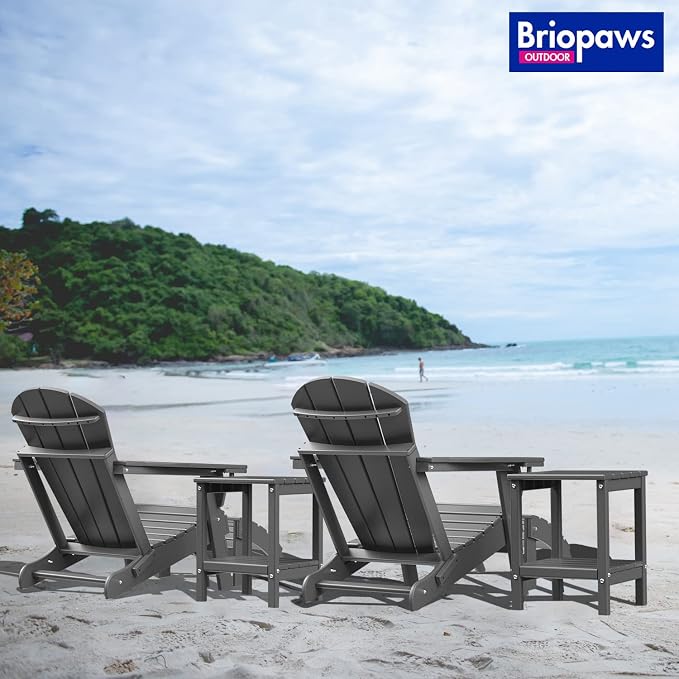BRIOPAWS Outdoor-Side-Tables | Set of 4 | Small | HDPE Plastic | Patio End-Table | 2-Shelf Adirondack Outside Tables | All Weather | for Poolside Front Porch Indoor Living Room | 14" x 13" | Grey