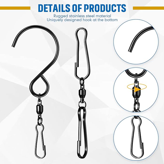 Jetec 20 Pieces Wind Spinner Swivel Hooks 360 Degree Dual Spinning Windsock Chime Supplies Hanger Swivels Clip Hanging Hooks with Storage Box for Wind Spinners Supply, 2 Styles (Black)