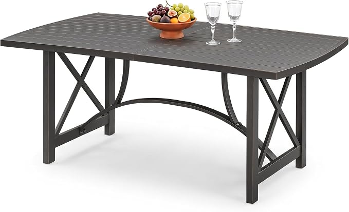 Never-Rust 72" x 36" Outdoor Table, Rectangular Aluminum Patio Table for 6 Person with Umbrella Hole, Heavy-Duty Indoor/Outdoor Table for Garden, Poolside, Backyard, Black