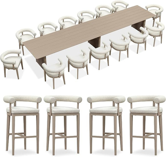 PURPLE LEAF 15 Pieces Patio Dining Set with Tall Bar Stools, Seamless Table | Wraparound Backrests, Sumptuous Textured Olefin Fabric, Cushioned Armrest, Aluminum, Large Gathering, Earth-Tone Palette